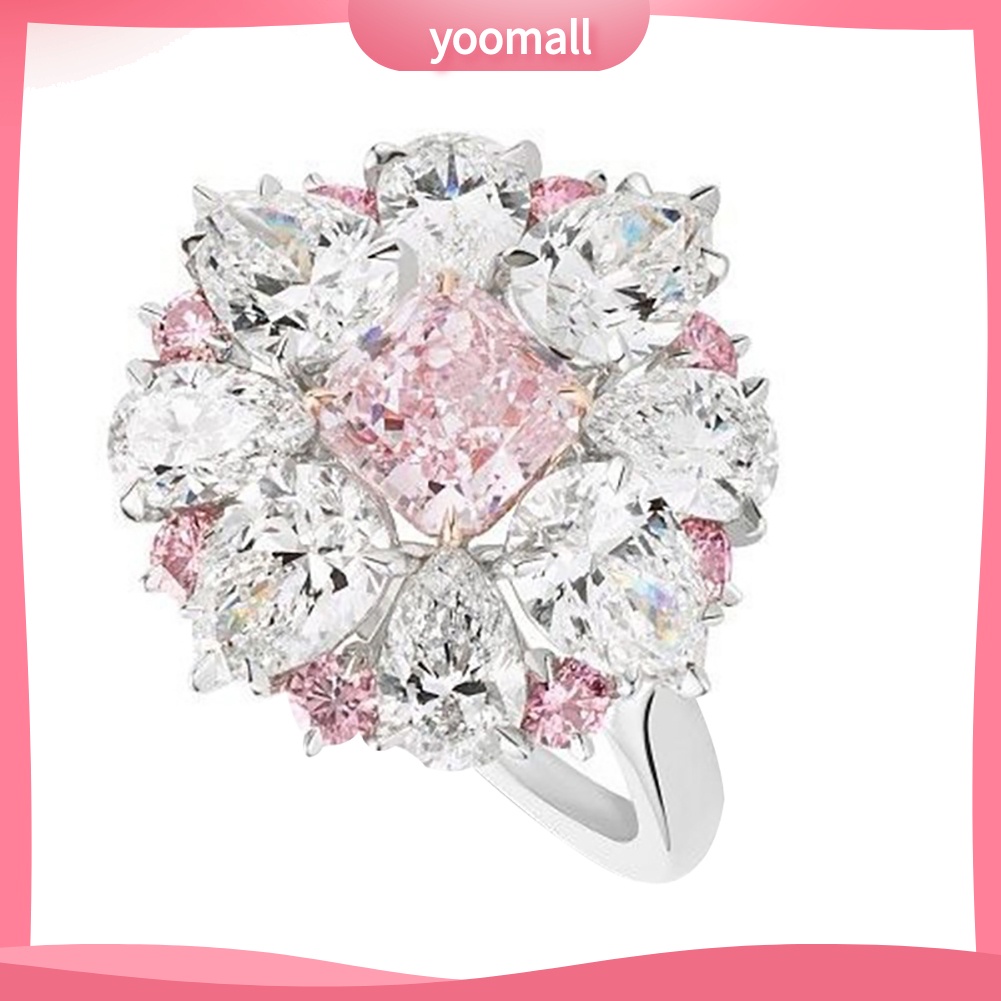 Nhẫn Đính Hôn Mặt Hoa Đính Đá Zircon Thời Trang Cho Nữ