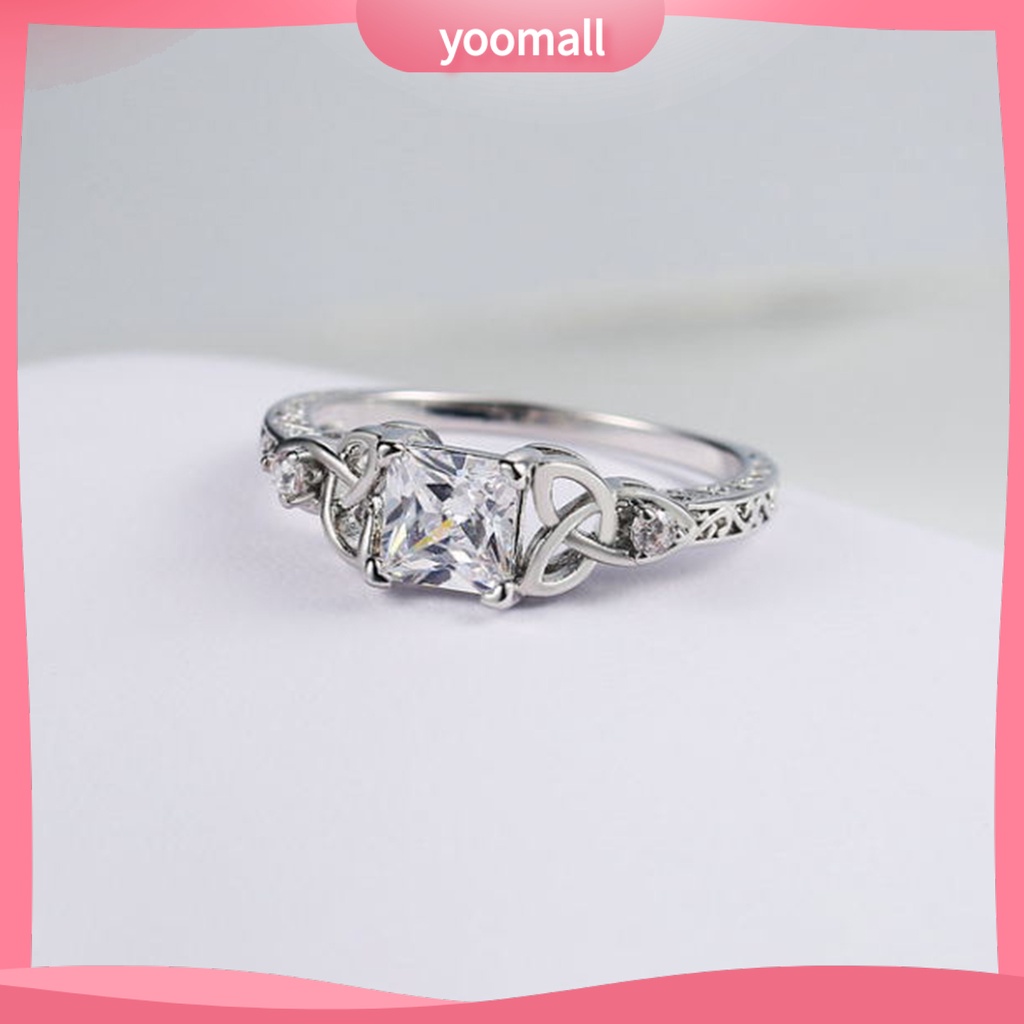 [YM] Nhẫn Đính Kim Cương Nhân Tạo Mạ Điện Không Gây Dị Ứng Trang Sức Hình Vuông Họa Tiết Hoa Sang Trọng Cho Nữ Dự Tiệc