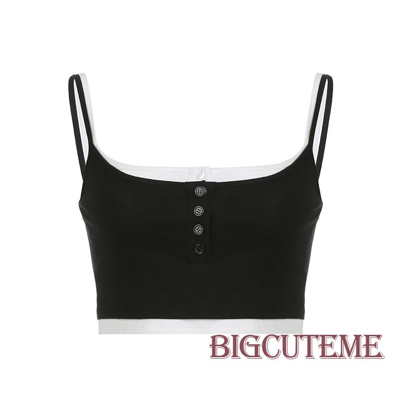 [] - Áo Croptop Hai Dây Hở Lưng Giả Hai Lớp Không Tay Thời Trang Mùa Hè Đường Phố Cho Nữ