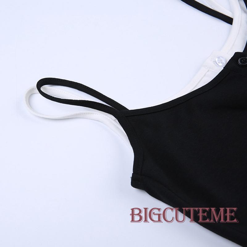 [] - Áo Croptop Hai Dây Hở Lưng Giả Hai Lớp Không Tay Thời Trang Mùa Hè Đường Phố Cho Nữ