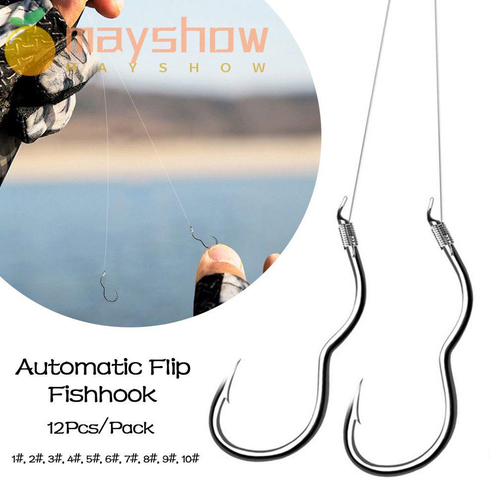 MAYSHOW Bộ 12 Móc Câu Cá Dạng Lật Tự Động Bằng Thép Carbon Cao Cấp