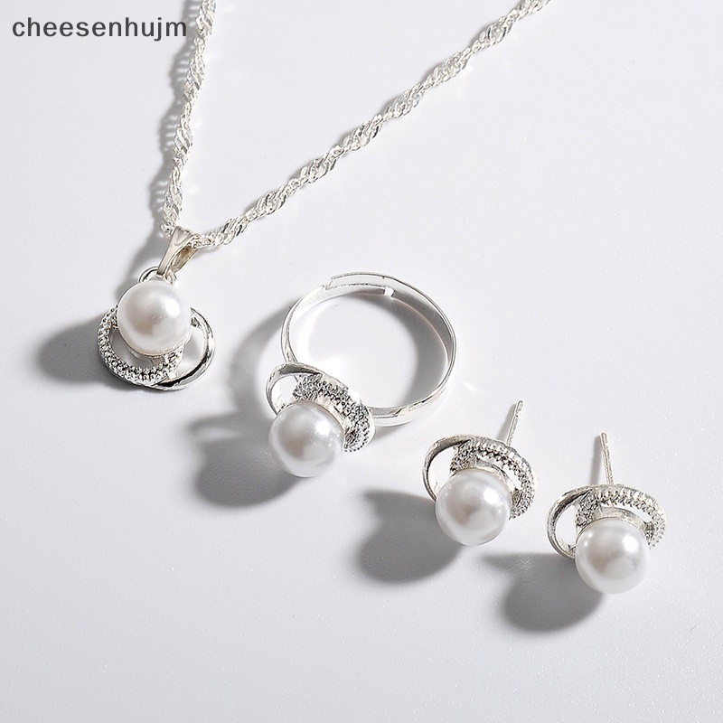 Bộ Trang Sức Vòng cổ / Nhẫn / Bông Tai Mạ Bạc Hình Hoa Bướm Đính Ngọc Trai Nhân Tạo Thời Trang Cho Nữ