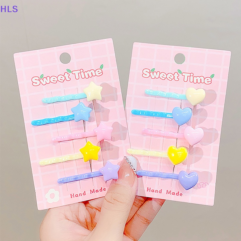 1 Bộ Kẹp Tóc Mái Hình Ngôi Sao / Trái Tim / Hoa Hoạt Hình Màu Sắc Ngọt Ngào Cho Bé Gái