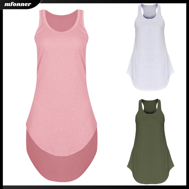 Đầm Không Tay Cổ Chữ U Chất Liệu Mềm Mại Thoáng Khí Màu Trơn Thời Trang Cho Nữ