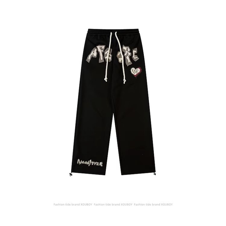 Quần Dài Ống Rộng Chất Liệu Da Lộn Thêu Họa Tiết Phong Cách Hip Hop Đường Phố Cho Nam