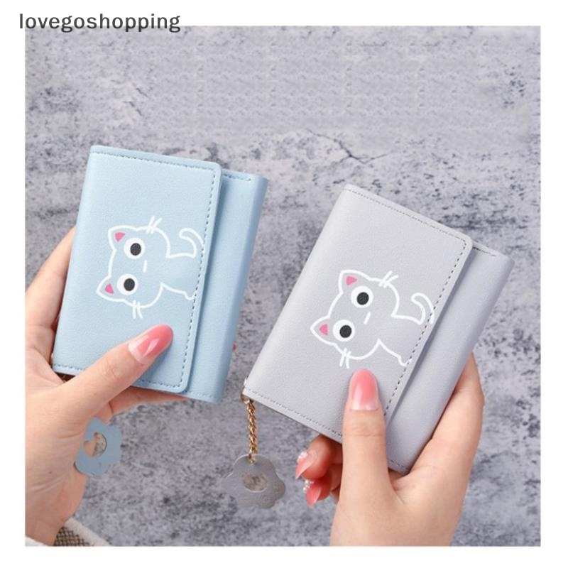 Ví Da Ngắn Đựng Tiền / Thẻ In Hình Mèo Dễ Thương Cho Nữ
