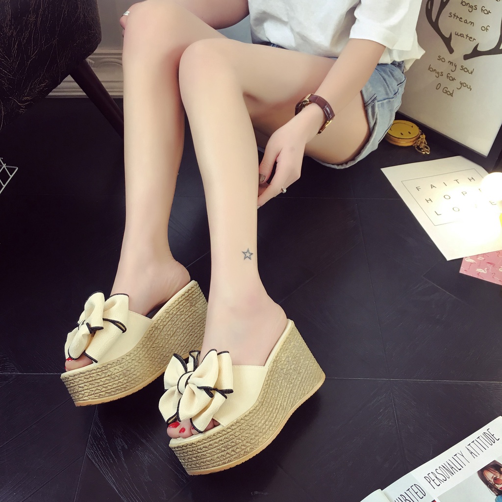Dép Đế Xuồng Đính Nơ Thời Trang Mùa Hè Cho Nữ, Size 34-40