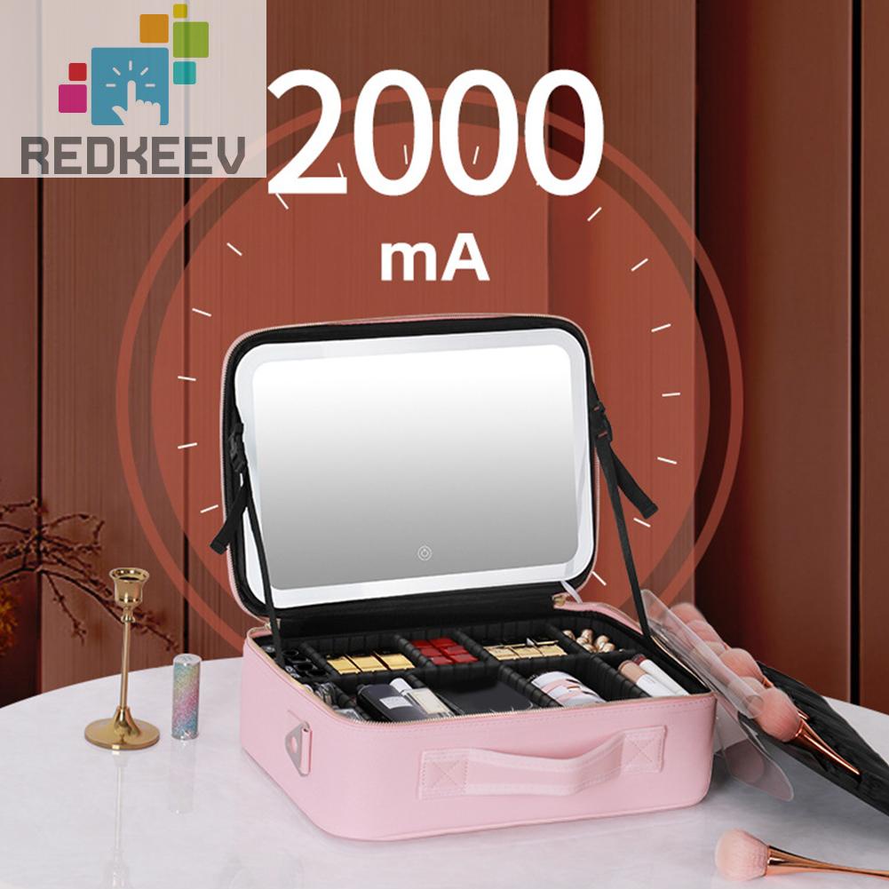 Hộp Đựng Mỹ Phẩm Bằng Da PU Có Khóa Kéo Kèm Gương Và Đèn LED Dành Cho Nữ