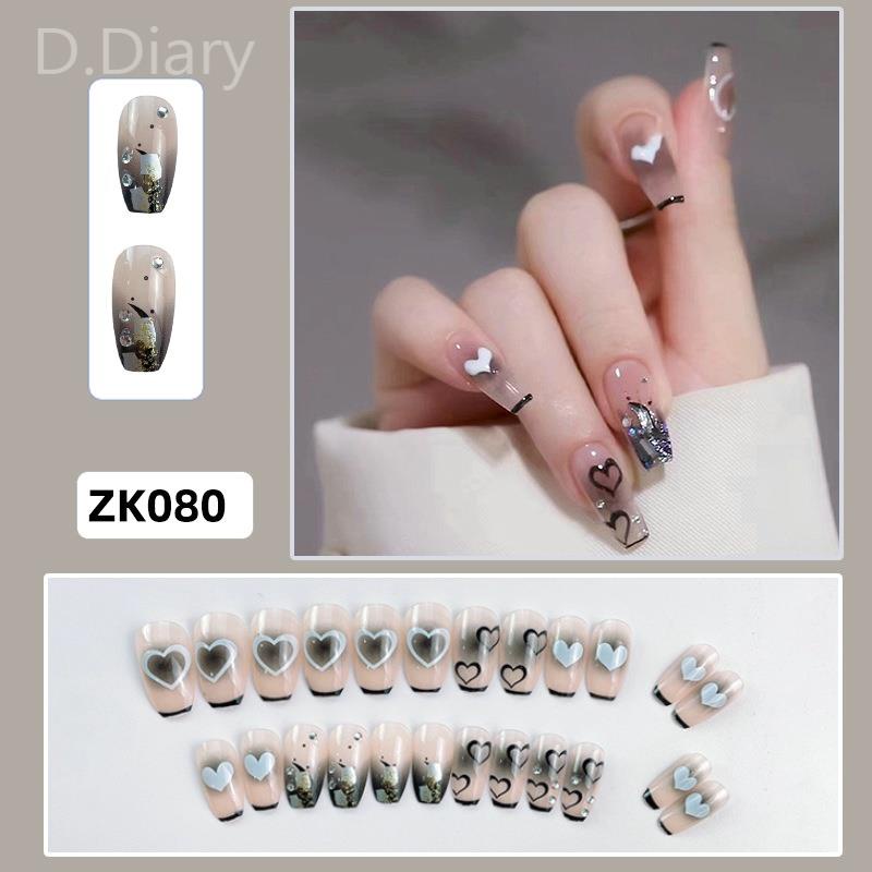 Bộ 24 Móng Tay Giả Dài Màu Xám Đậm Phong Cách Pháp Cá Tính Thời Trang Mới 2023