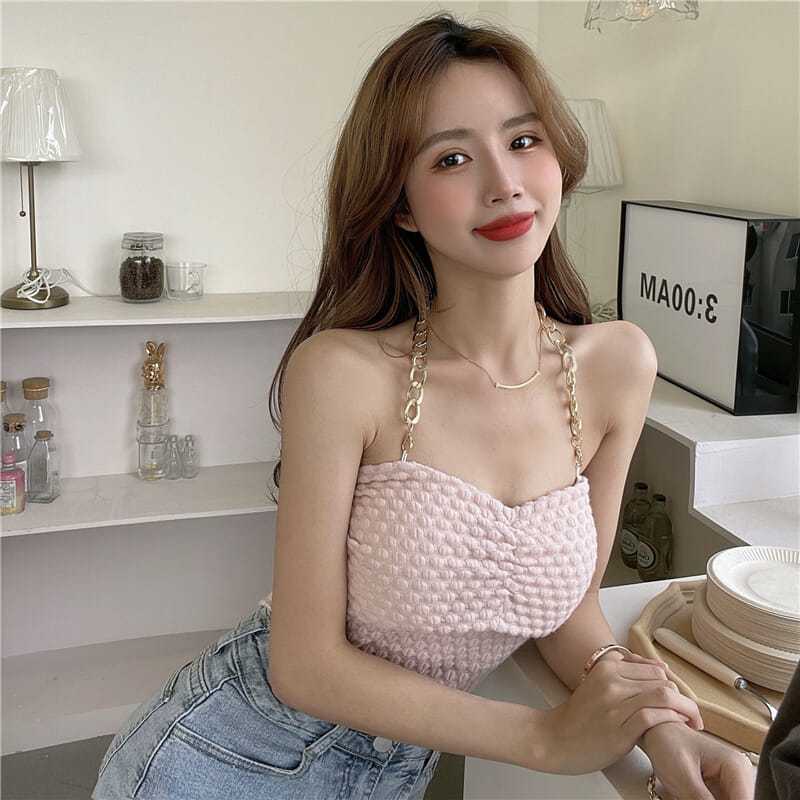 Áo Hai Dây Dáng Ngắn Phối Dây Xích Thời Trang Cá Tính Cho Bạn Gái