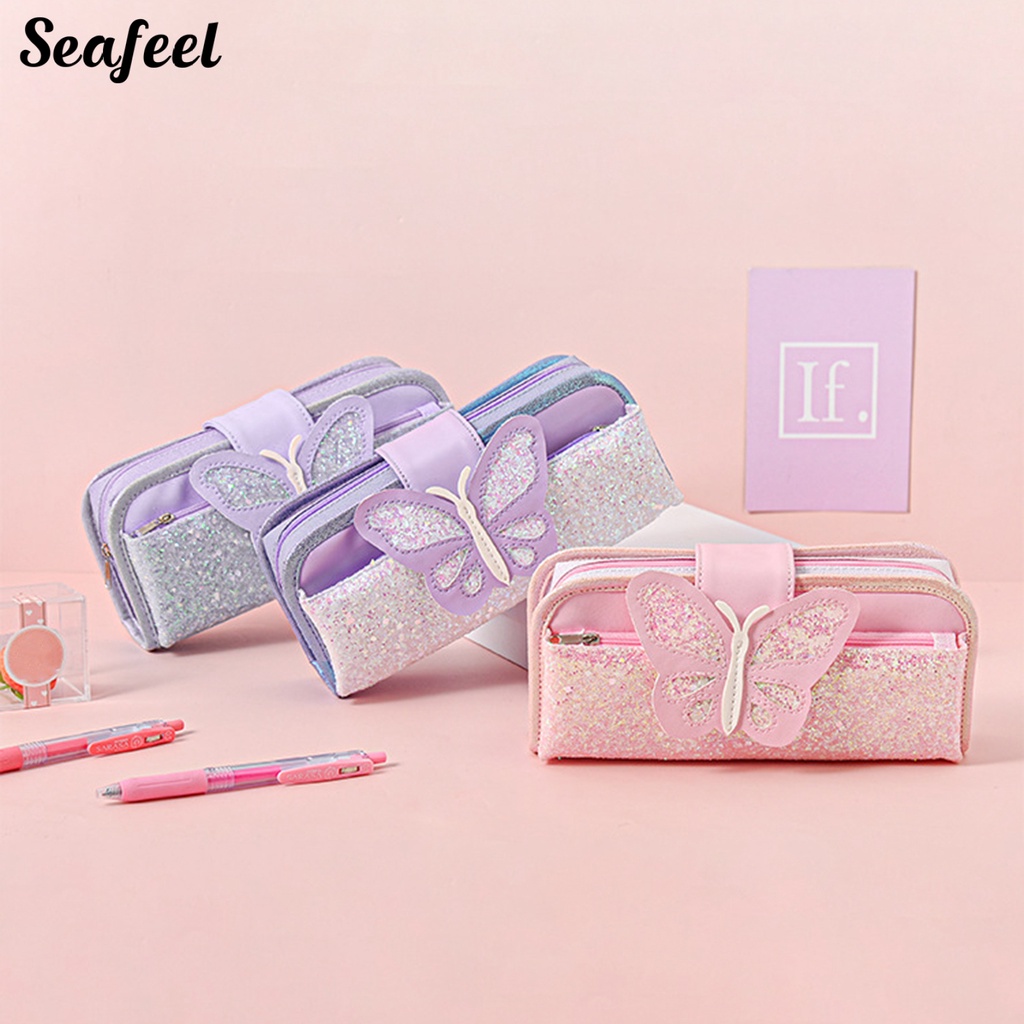 Túi Đựng Bút Bằng Vải Oxford Chống Nước Sức Chứa Lớn Có Khóa Kéo In Họa Tiết Bướm Cho Nhà Ở