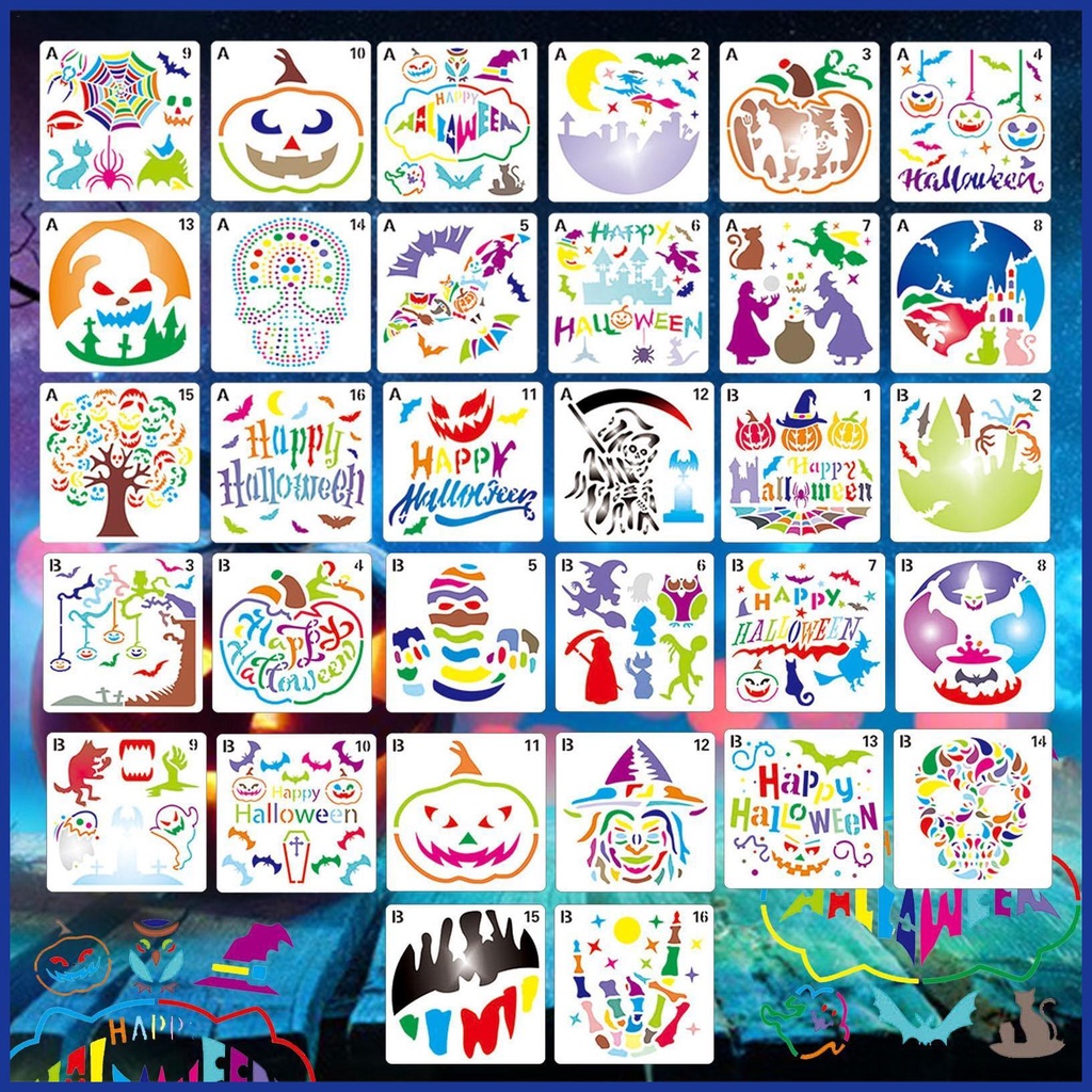 Set 16 Khuôn Phun Họa Tiết Bí Ngô Halloween Dùng Để Trang Trí Thiệp