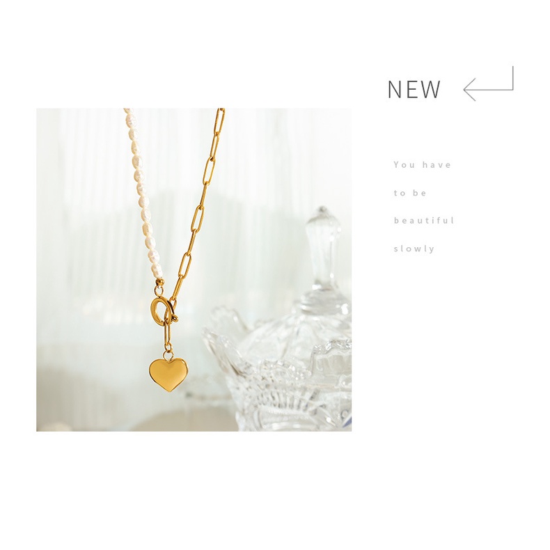 Vòng cổ Mặt Hình Trái Tim Đính Ngọc Trai Tự Nhiên Phong Cách Âu Mỹ Thời Trang