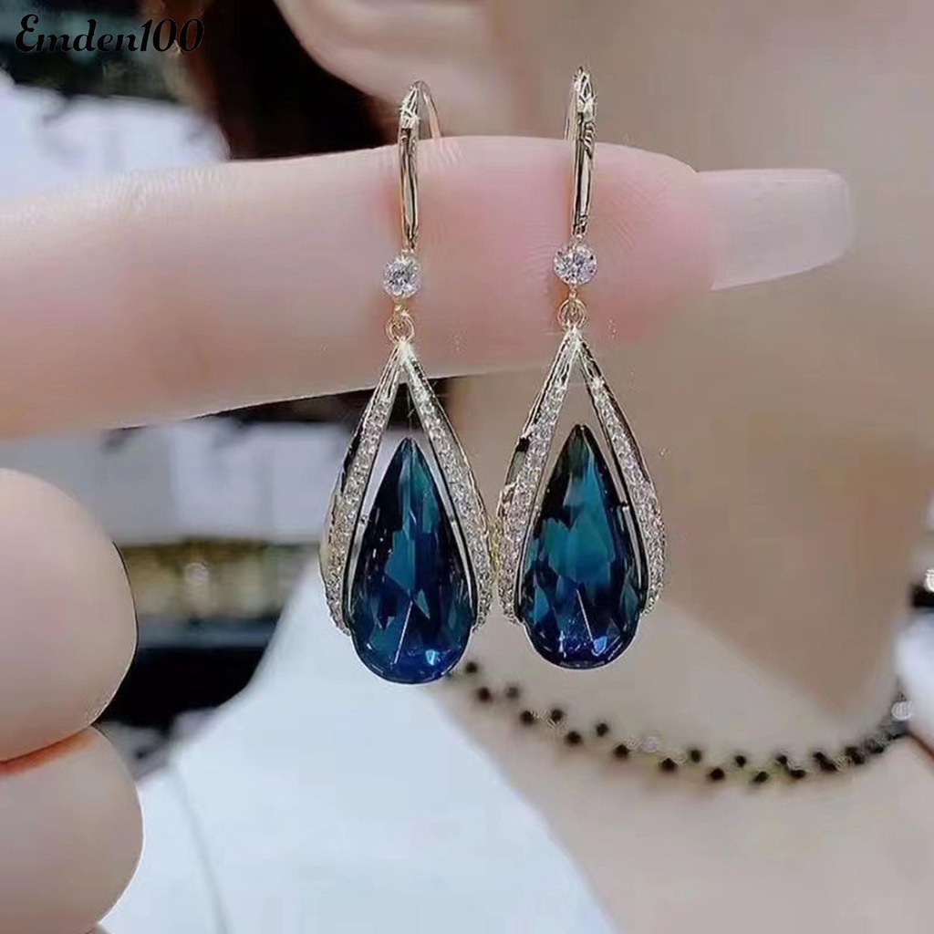 1 Đôi Bông Tai Đính Đá Hình Giọt Nước Thời Trang