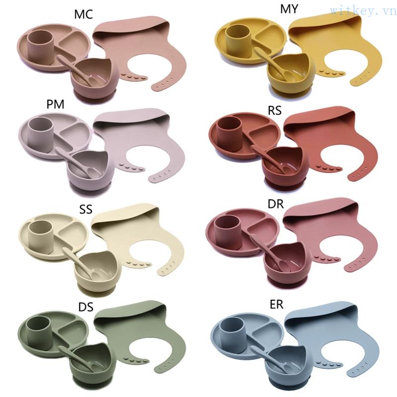 Bộ 5 Tô Silicone Không BPA Chống Thấm Nước Có Giác Hút Dùng Đựng Thức Ăn Cho Bé