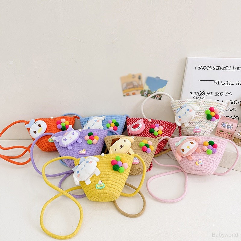 Túi Cói Đeo Chéo mini In Họa Tiết Hoạt Hình Dễ Thương Thời Trang Đi Biển Cho Bé Gái