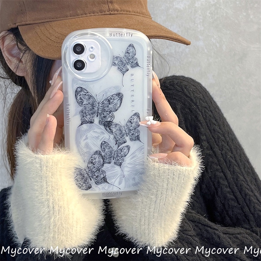 Ốp Điện Thoại Silicon Mềm Họa Tiết Bướm Gắn Giá Đỡ Cho iPhone 11 13 12 14 Pro Max X XR Xs Max 6 7 8 Plus