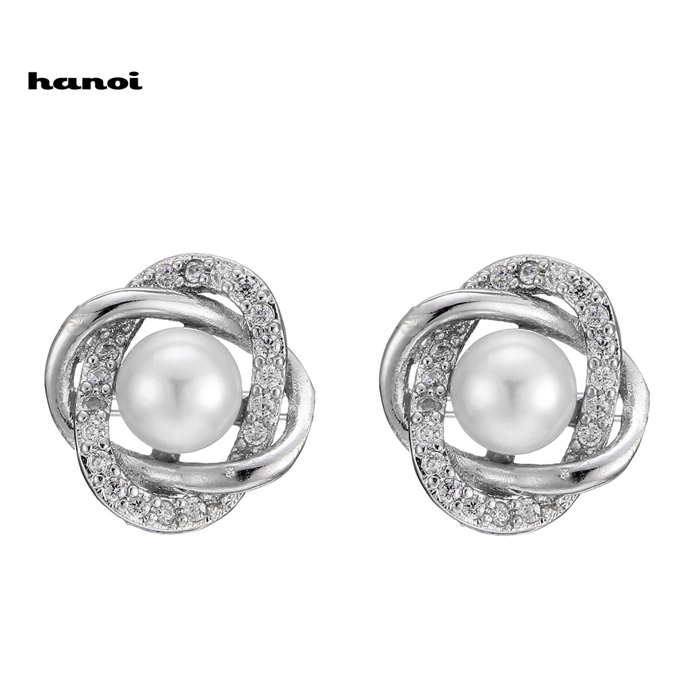 Bông Tai Hoa Đính Ngọc Trai Giả Thanh Lịch Cho Nữ