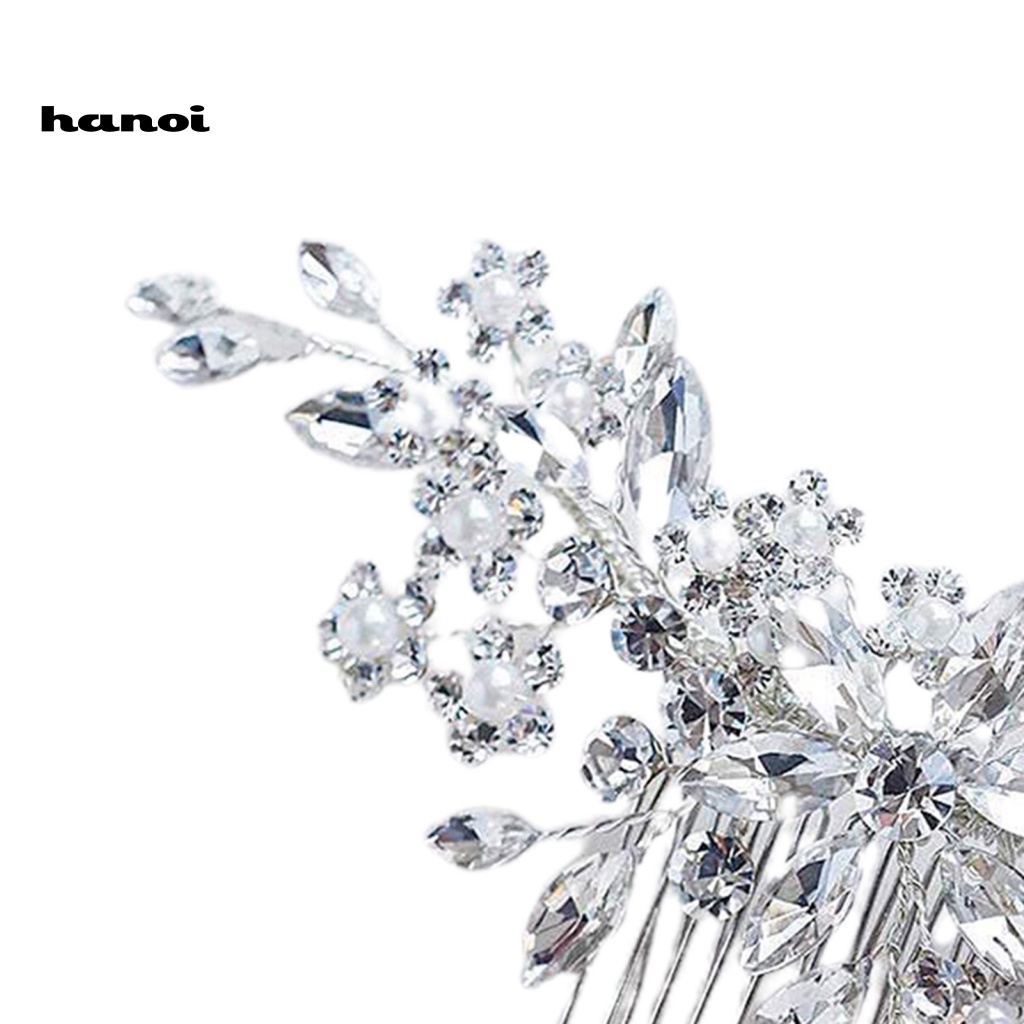 Lược Cài Tóc Hình Hoa Đính Đá Xinh Xắn Cho Cô Dâu