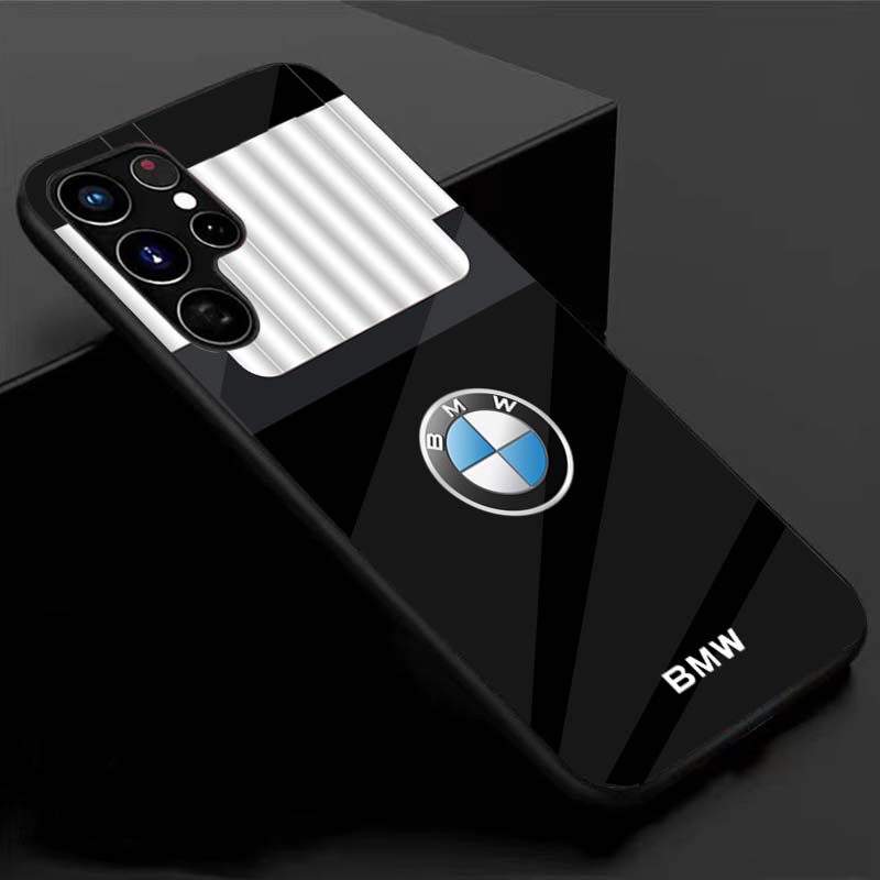 Ốp Điện Thoại Mặt Kính Cứng In Logo BMW Cho Samsung S22 Ultra S21 S23 Plus