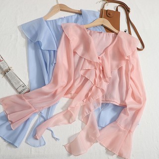 Áo sơ mi chiffon cổ v tay loe thời trang dành cho nữ