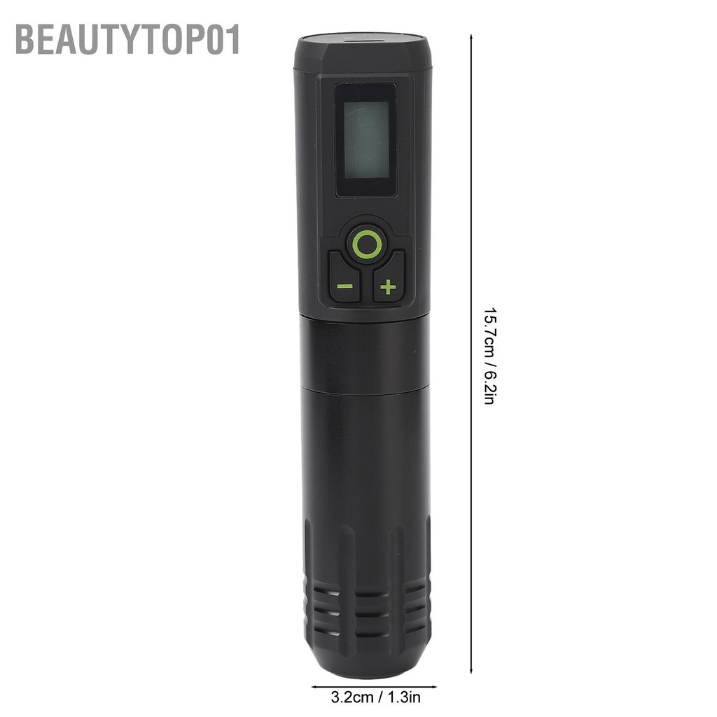 BeautyTop01 Bút quay không dây Chức năng hẹn giờ Hộp mực 2000mAh Máy xăm pin có màn hình hiển thị màu đen