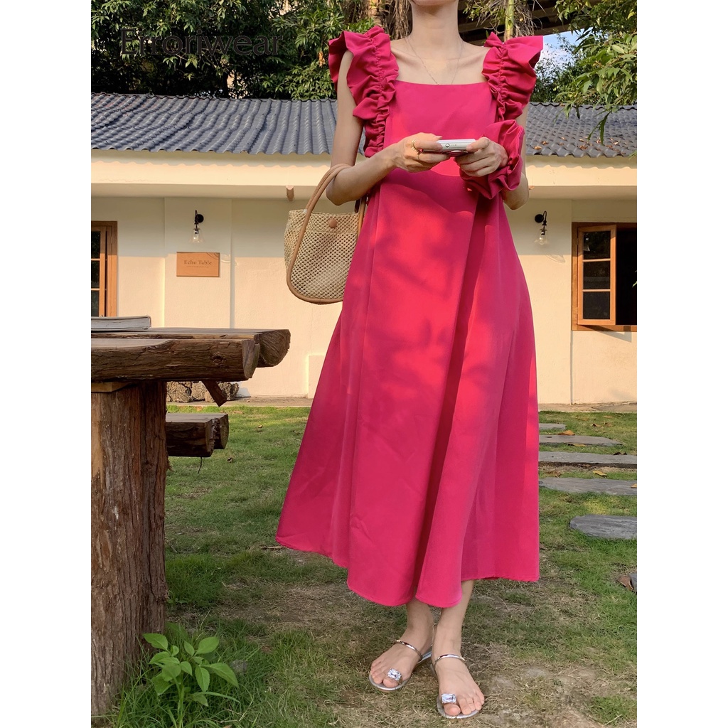 Đầm Erroriwear cổ vuông tay cánh tiên phong cách vintage thời trang 2023 cho nữ