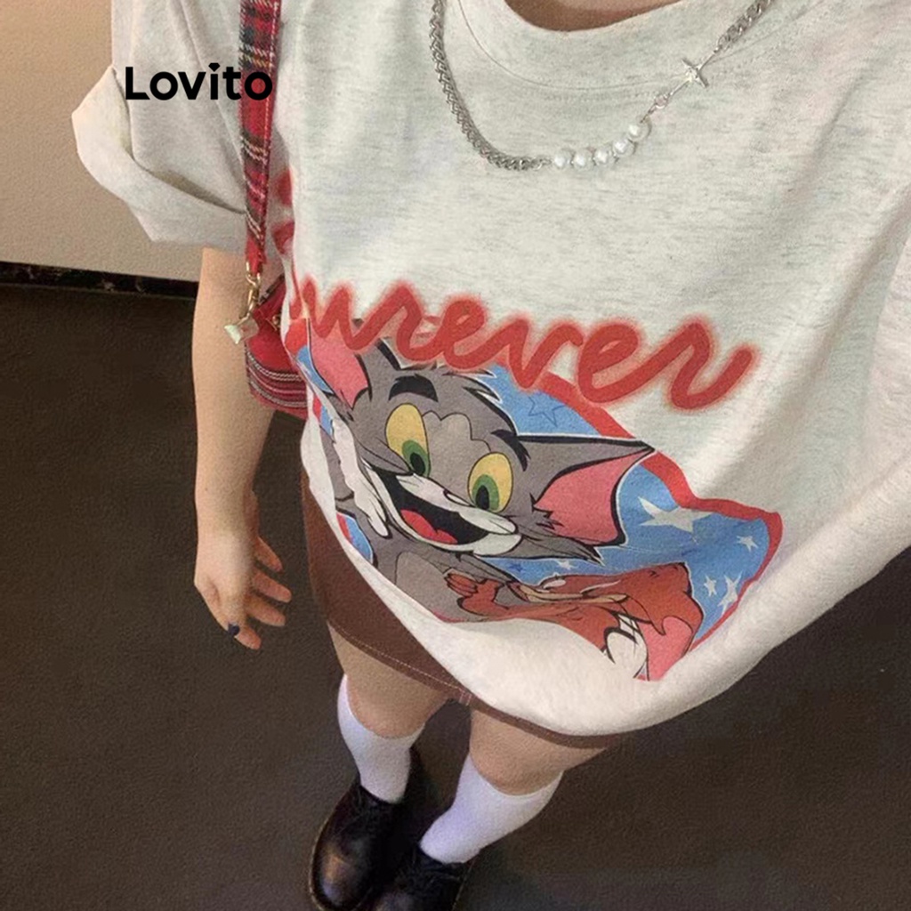 Áo thun LOVITO họa tiết hoạt hình thường ngày cho nữ LNE10153