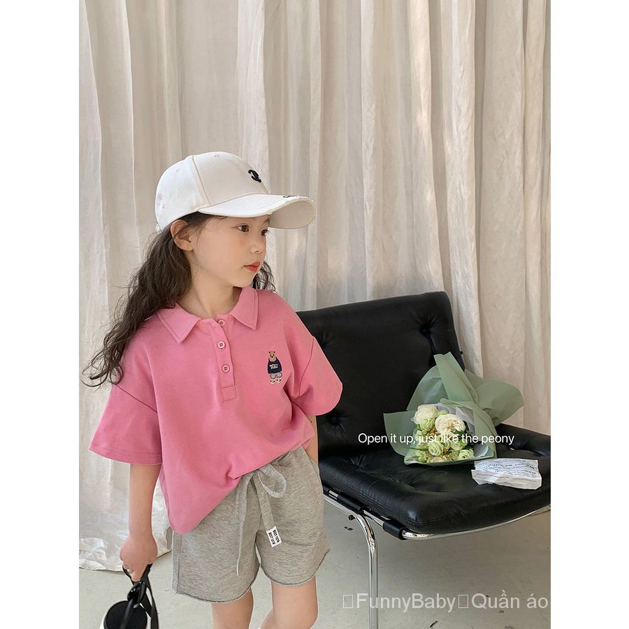Áo Thun polo Tay Ngắn In Hình Gấu Nhỏ Thời Trang Mùa Xuân 2023 Phong Cách Mới Cho Bé Gái