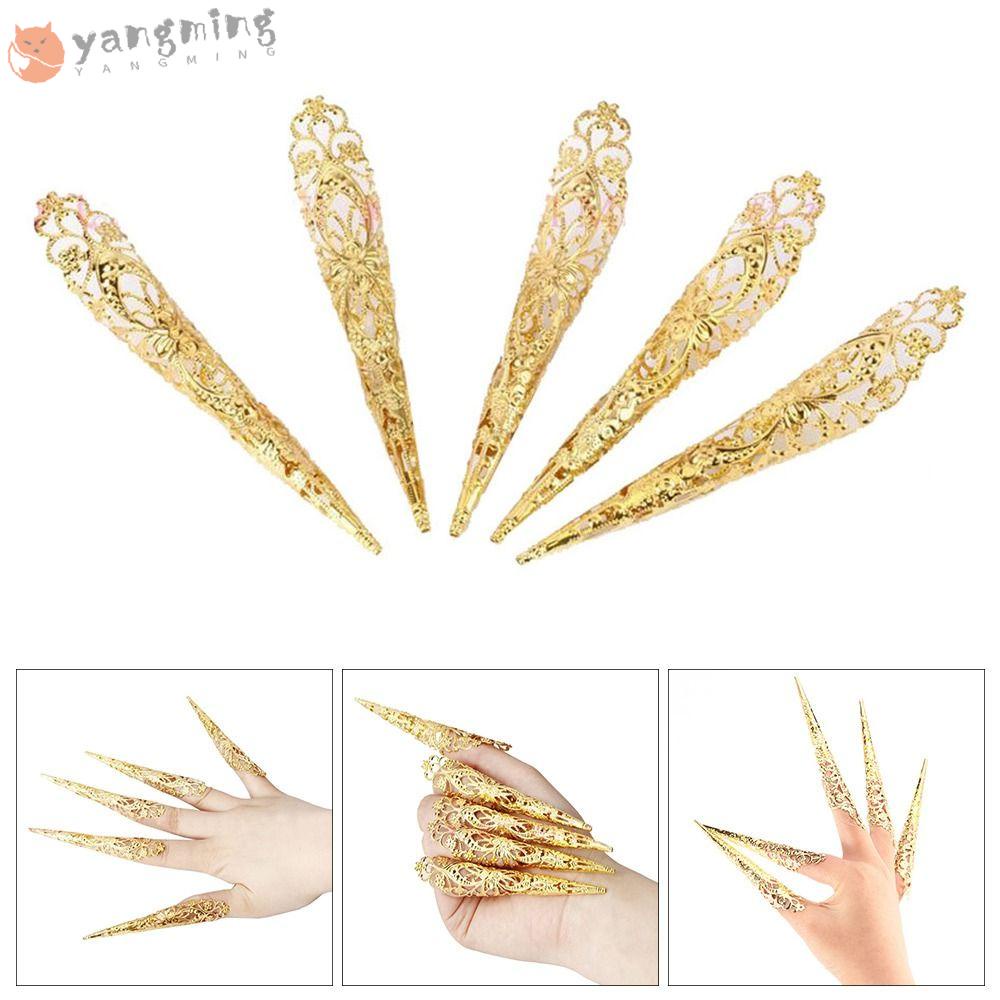 YANGMING Bộ 5 Móng Tay Giả Múa Bụng Ấn Độ Hai Màu Tùy Chọn