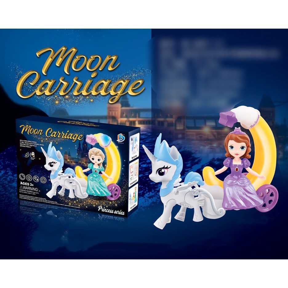 Đèn lồng Elsa, Sofia, Bạch Tuyết ngồi xe ngựa Pony chạy pin có nhạc có đèn cho bé chơi Trung Thu ngựa kỳ lân kéo xe