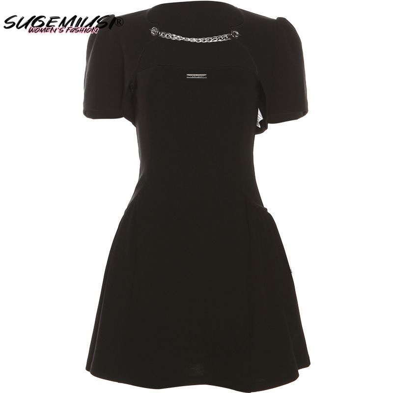 Sugemiusi Pure Set Áo Cardigan Ngắn Tay + Đầm Ôm Eo Màu Đen Phong Cách Hoàng Gia Pháp Cho Nữ