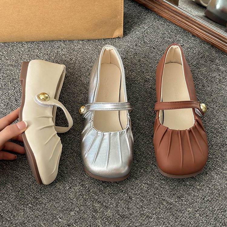 Giày Da PU Mũi Tròn Đế Bằng Phối Khóa Cài Thời Trang Mùa Hè Giản Dị Dành Cho Nữ