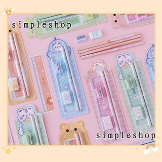 Set 5 dụng cụ học tập gồm tẩy bút chì thước và đồ chuốt mới dễ thương quà tặng dành cho học sinh