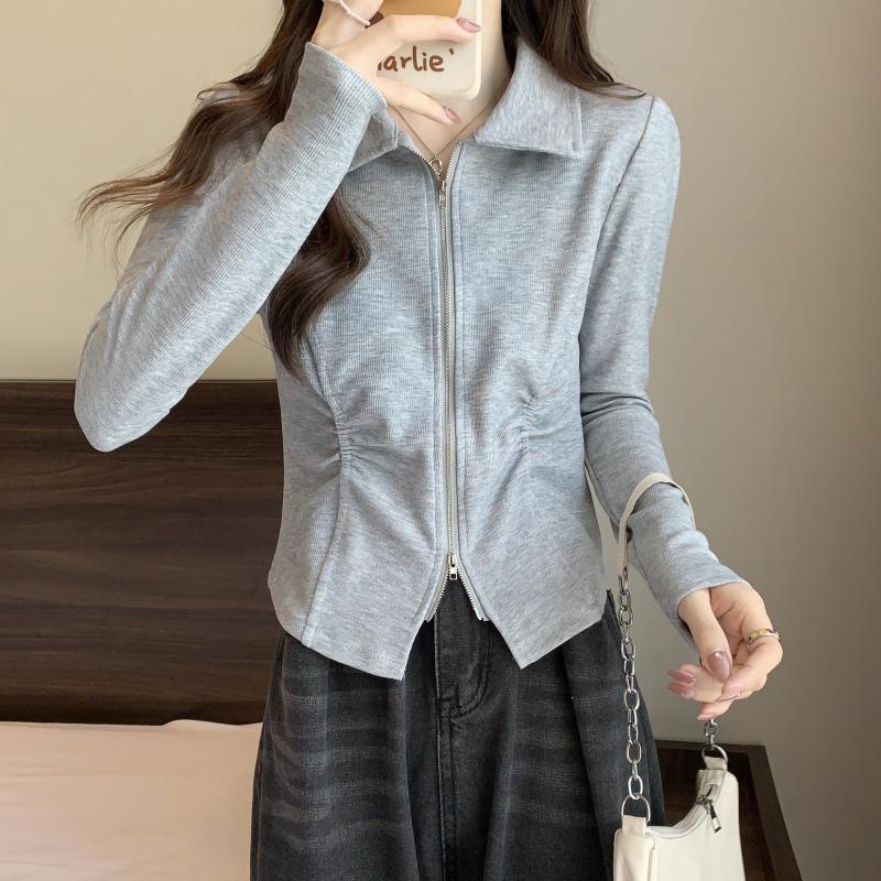 Áo Thun polo Tay Dài Có Khóa Kéo Đôi Thời Trang Thu Đông Phong Cách Mới Cho Nữ