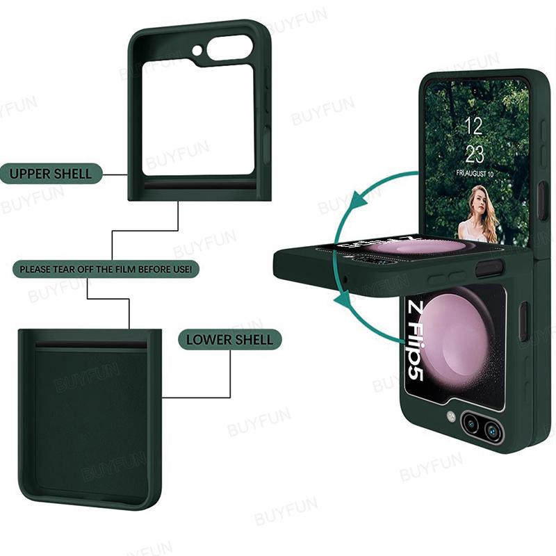 For Samsung Z Flip 5 flip5 5G Liquid Silicone Holder Cover Stand Ring Shell With Lanyard