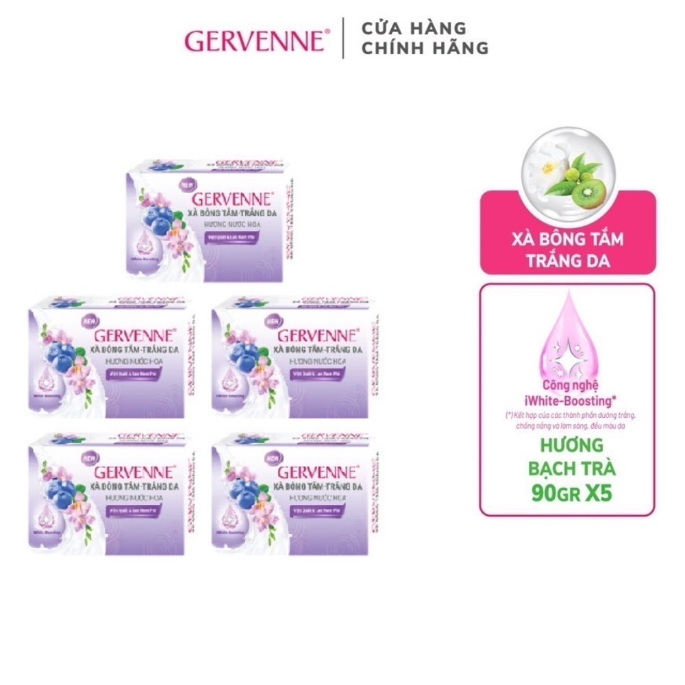 Combo 5 xà bông tắm trắng da hương nước hoa Gervenne Việt Quất & Lan Nam Phi 90g