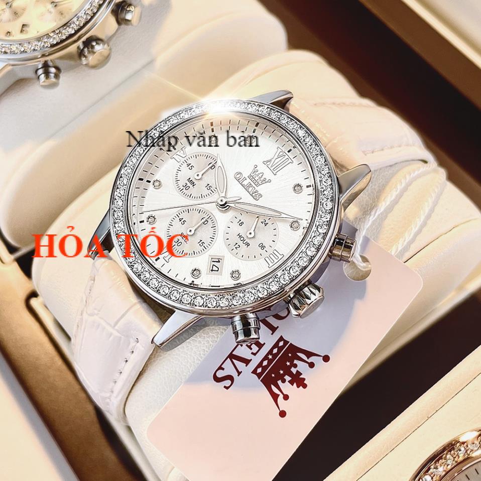 Đồng hồ nữ dây da chính hãng đa chức năng lịch ngày ba mắt sáu kim chronograph dạ quang chống vô nước