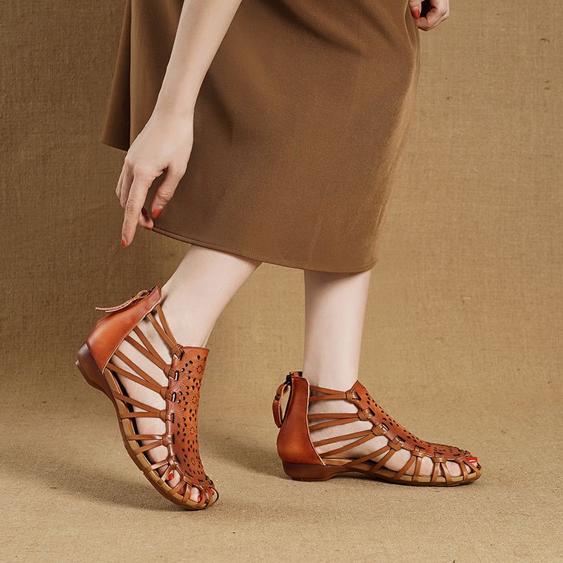 Giày Sandal Da Thật Handmade Phong Cách La Mã Thời Trang Mùa Hè 2023 Cho Nữ