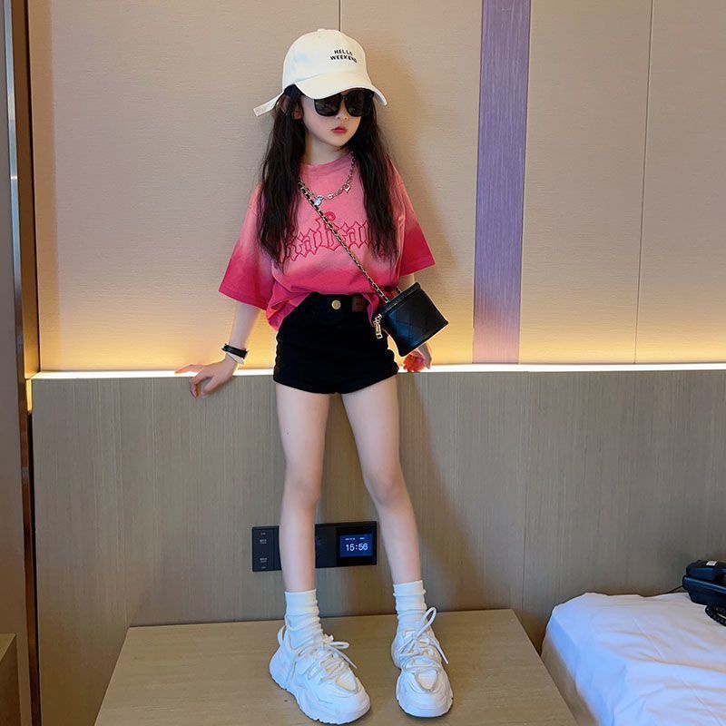 Miyababy Quần áo bé gái áo thun cotton gradient in hoạt hình thời trang mùa hè