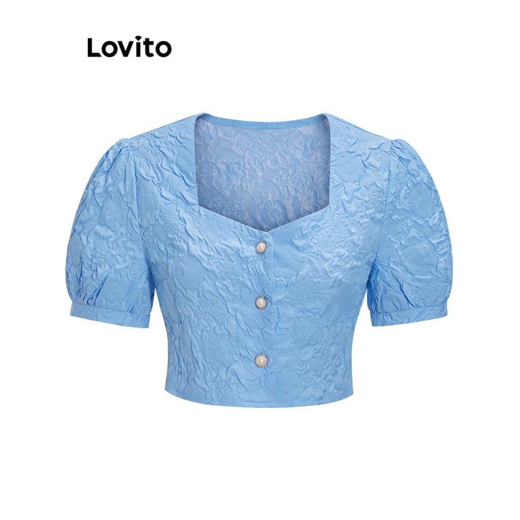 Áo nữ Lovito phối nút trước họa tiết hoa LNE11090