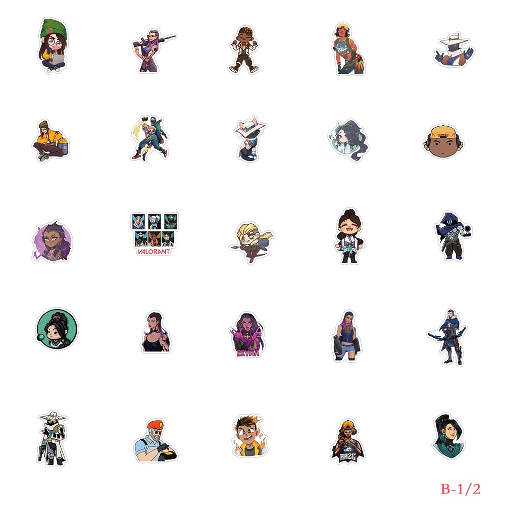 J· Hình Dán Chống Nước Valorant Trò Chơi Điện Tử Mũ Bảo Hiểm Máy Tính Xách Tay Hành Lý Dán Thiết Lập, 50/100 tờ