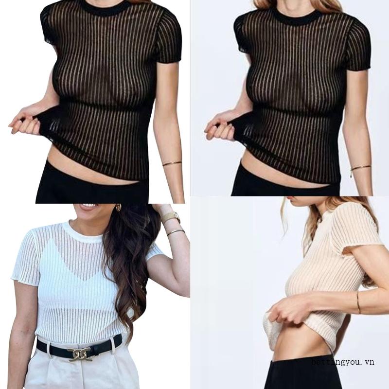 Áo Sweater Dệt Kim Tay Ngắn Cổ Thuyền Xuyên Thấu Mềm Mại Thời Trang Mùa Xuân Cho Nữ