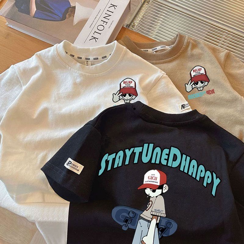 Áo phông bé trai   100% cotton tay ngắn áo phông mỏng phong cách hàn quốc đôi in thời trang hàng đầu bé trai bé trai mặc quần áo baju budak lelaki