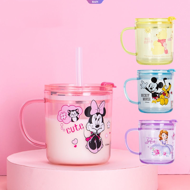Bình Sữa Thể Thao Disney Hoạt Hình Chuột Mickey Spider-Man Captain America Pooh Gấu Pooh Sofia Chống Rơi [RAIN]