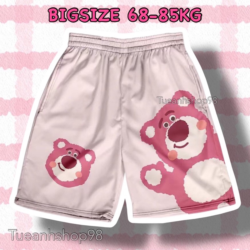 Bigsize 68-85KG Quần Đùi Gấu Dâu Lotso - Quần Short Cartoon Thun Hoạt Hình Unisex - Quần Đùi Nam Nữ Mặc Nhà