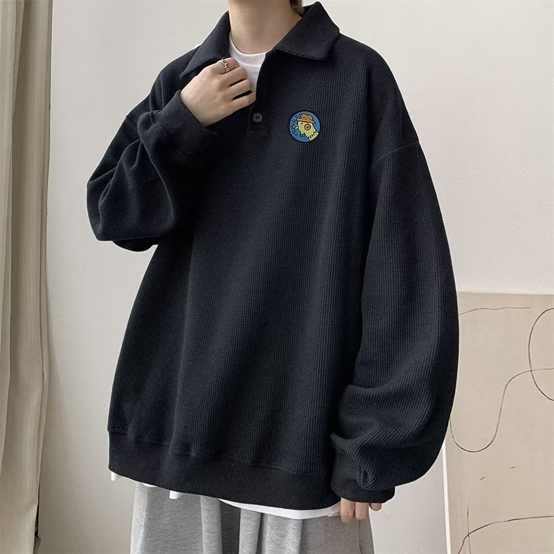 Áo sweater Polo Dáng Rộng Thiết Kế Đơn Giản Dễ Phối Đồ Thời Trang Cho Nam