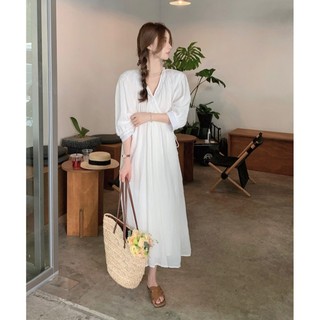Kii Wii Dây đeo cổ chữ V mới mùa hè Váy dài vừa phải dành cho nữ