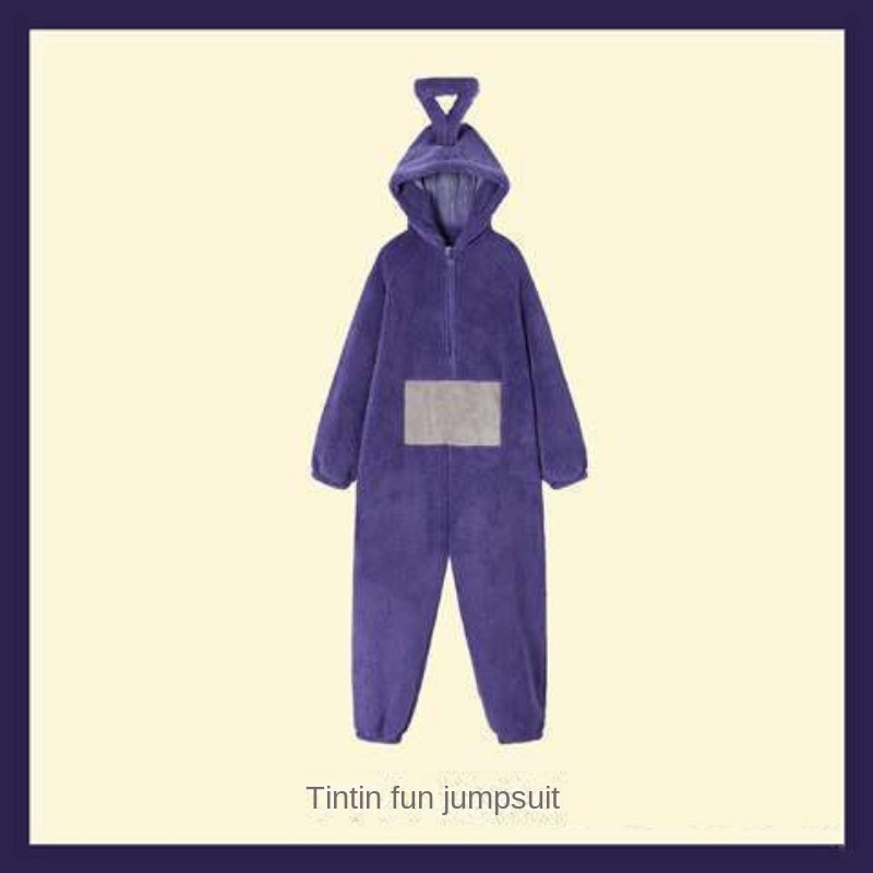 Bộ Đồ Ngủ Liền Thân Bằng Lông Cừu San Hô Dày Dặn In Hoạt Hình Teletubbies Dễ Thương Thời Trang Thu Đông Cho Cặp Đôi