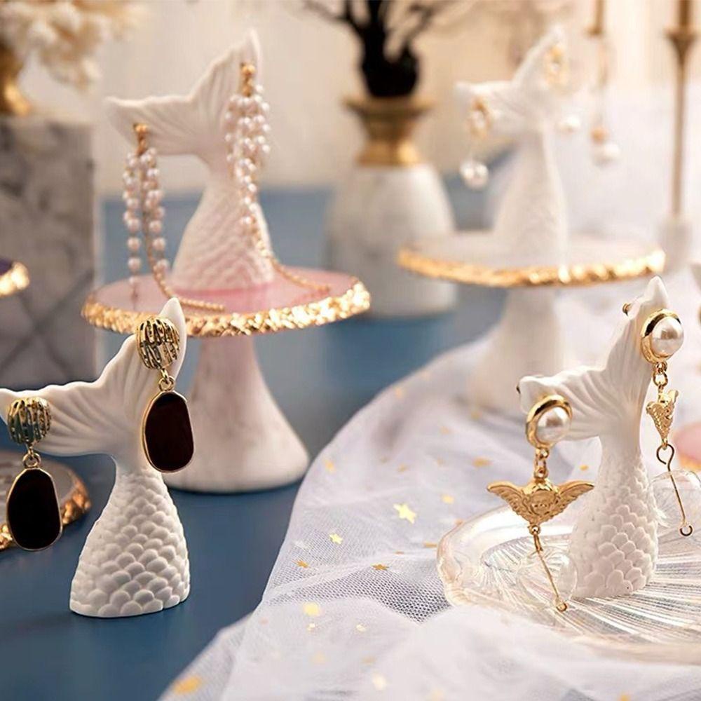 Giá trưng bày đồ trang sức đuôi cá HEALMEYOU, giá đỡ bông tai bằng thạch cao trắng, giá đỡ chuyên dụng trong cửa hàng tinh tế trang trí nhà theo phong cách hàn quốc